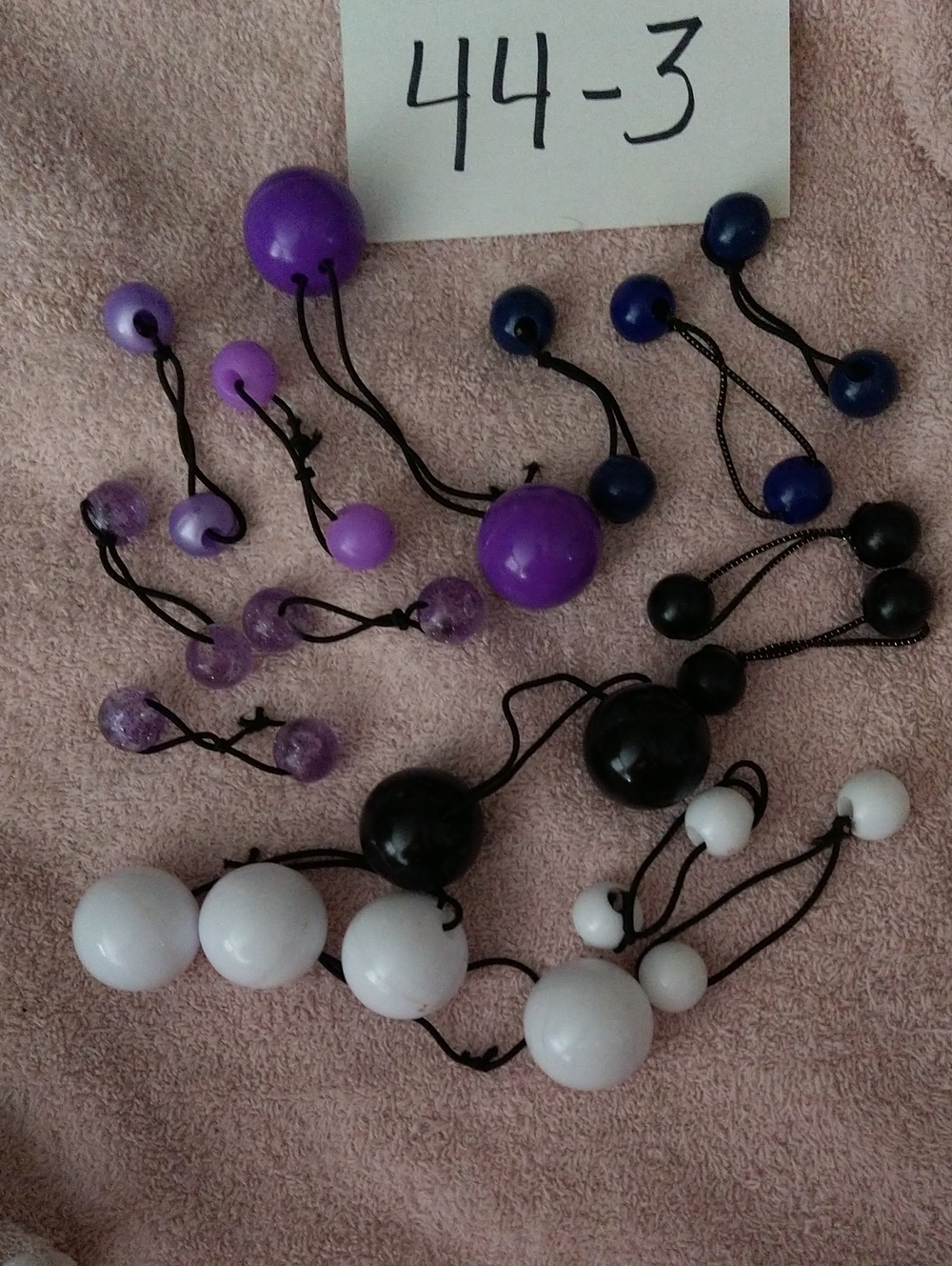 Assorted Beaded Hair Ties in Purple, Blue, Black & White